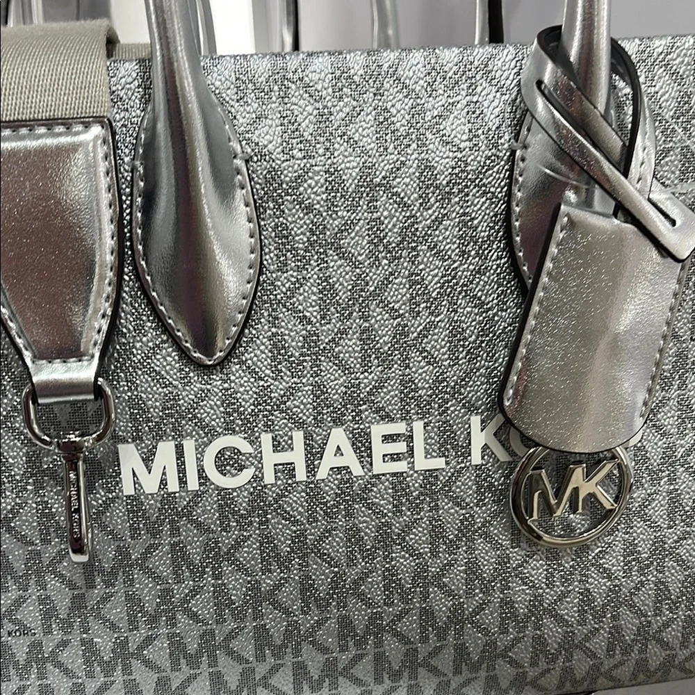 Michael Kors Mirella Small Metallic Signature Logo Crossbody Bag  Silver  NWT